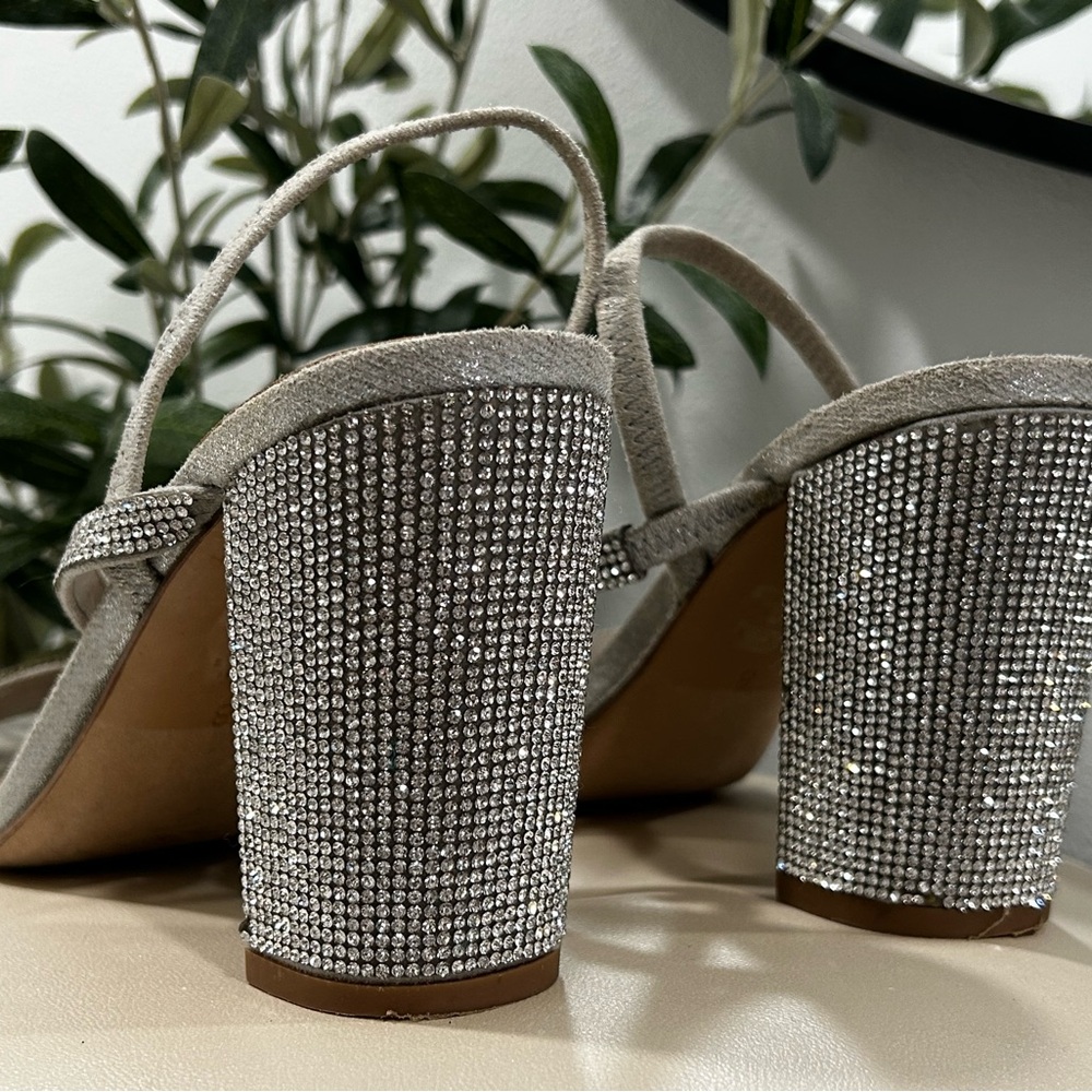 Maripe Silver Rhinestone Heeled Sandals